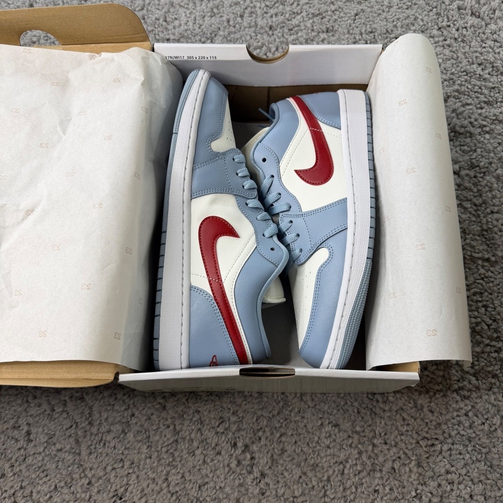 Nike Womens Air Jordan 1 Low Sail Dune Red Blue Grey DC0774-164 Size 12